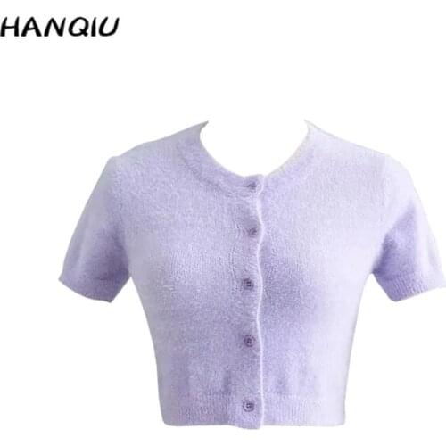 2020 Summer crop top women cropped cardigan short sleeve korean knittted sweaters crop cute elegant green cardigans purple