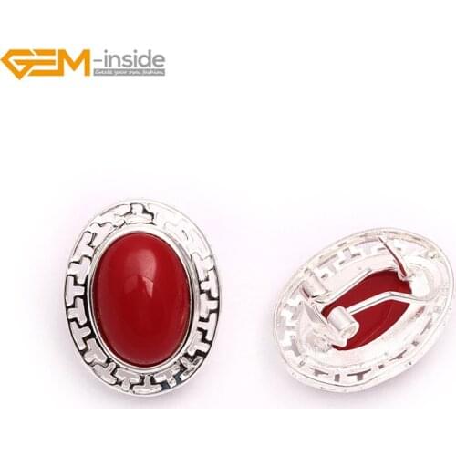 Gem-inside 16x20mm Oval Natural Stone Beads Stud Earrings Tibetan Silver Hooks Earrings For Women Trinket Gift Jewellery
