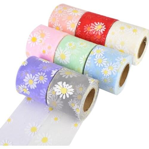 HSDRibbon 60MM Flower printed Pattern organza Mesh Fabric Ribbon