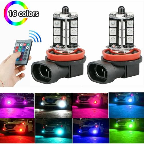 16Color RGB H11/H8/H9 LED Bulbs with Wireless IR Remote For Fog Light Driving Lamp 27SMD 5050 DC 12V 800LM Car modified lights
