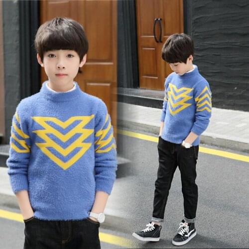 4-15Y Boys sweater pullover childrens mink velvet turtleneck plus velvet thick winter clothing