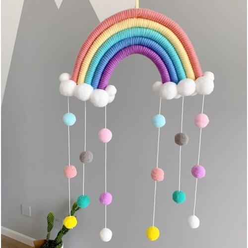 INS Style Room Decoration Handmade Woven Cotton Rope Rainbow Hanging Decoration Wall Hanging Decor With Felt Ball Photo Props
