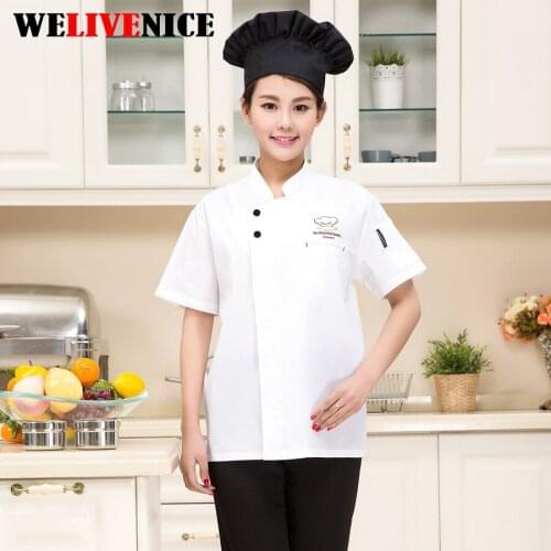 Hotel Chef Uniform Breasted Suit Short Sleeved Chef Jacket Restaurant Waiter Kitchen Uniform Cooking Clothes White #7310