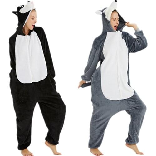 Haskies Winter Pajamas Animal Dog One Piece Unisex Pajama kugurumi Pajama Adult Onesies WarmSoft sleepwear