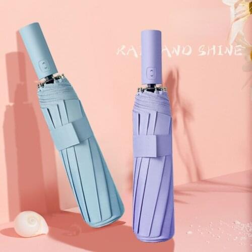 High Quality Automatic Umbrella Rain Men Women Three-folding Umbrella Windproof Pure Color Umbrella Female Waterproof Parasol