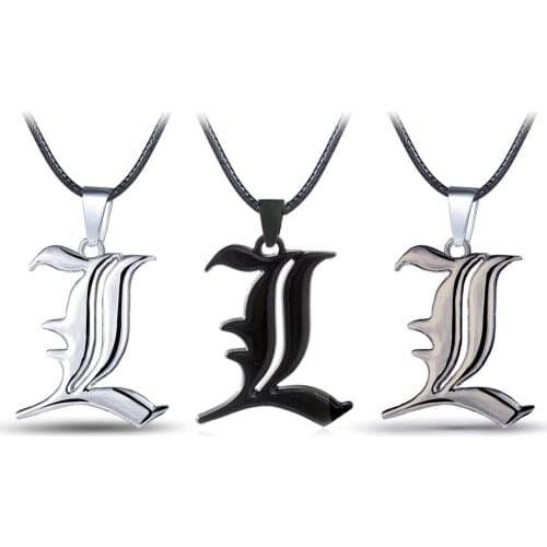 1 Pcs New Anime Death Note L Lawliet Necklaces Stainless Steel Letter Double L Logo Pendant Rope Chain Necklace Figure Toys