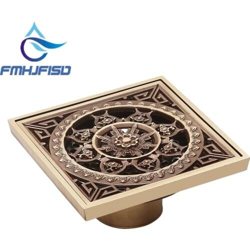 10*10cm Euro Style Antique Brass Flower Carved Art Drain Bathroom Shower Waste Drainer Bathroom Floor Drain