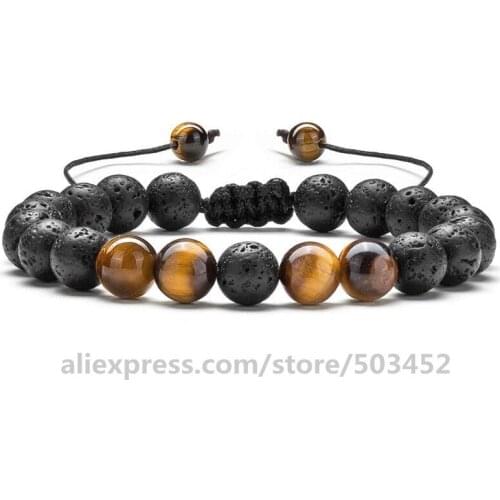 200pcs/lot Bead Chakra Bracelet Lava Rock Stone Bracelet Natural Stone Beaded Bracelets For Women Relax Healing Bangle For Men