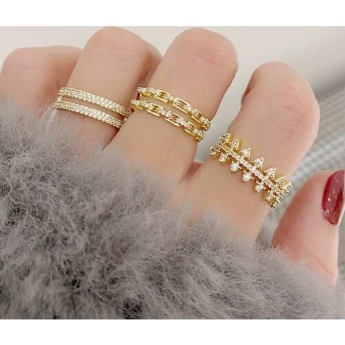 2021 New Arrive Exquisite 14K Real Gold Plated Double Layers Ring for Women AAA Cubic Bling Zircon CZ Luxurious Bijoux Anillos