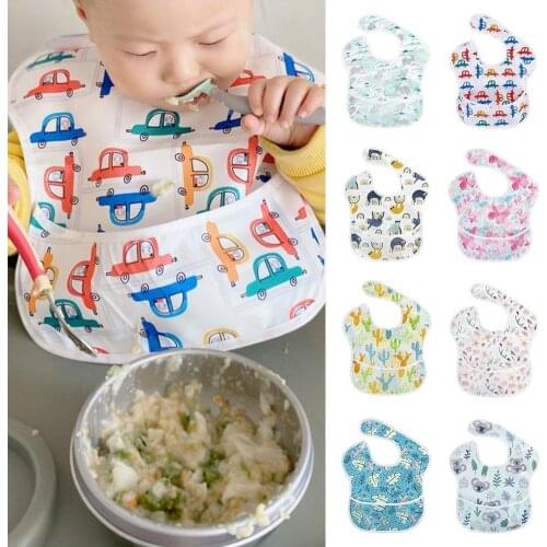 2021 Newborn Infant Baby Bib Boys Girls Cartoon Waterproof Bib Feeding Bibs Dirt Resistant Baby Feeding Bib With Pocket
