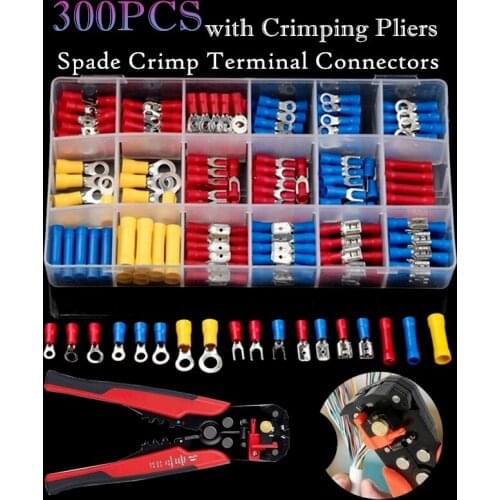 300pcs Assorted Full Insulated Fork U-type Terminals Connectors Electrical Crimp Spade Ring terminals Female Male PVC Connector