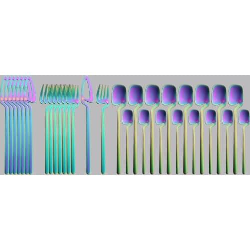 32Pcs Matte Rainbow Cutlery Set Knife Fork Spoon Tableware 18/10 Stainless Steel Dinnerware Bar Party Flatware Silverware Set