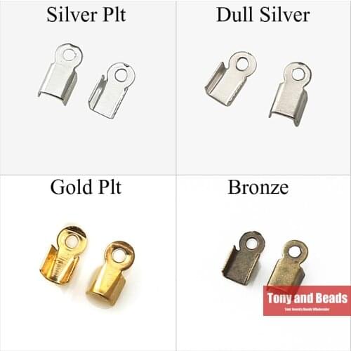 600Pcs=1Lot ! ) Free Shipping Jewelry Finding 3x6MM Fold Over End Cord Crimp Bead Cap Gold Silvers Bronze Nickel Plated No.BC5