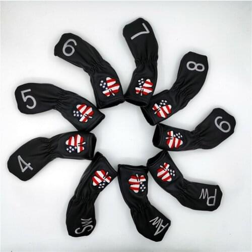 9pcs/lot US Lucky Clover Golf Irons Headcover Golf Iron Cover Set PU Iron Complete Covers #4-9PAS Mascot Novelty Gift