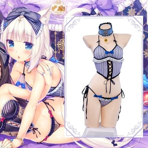 Anime Game Nekopara Vanilla Sexy Purple Stripe Underwear Uniform Cosplay Costume Full Set Women Halloween FreeShipping 2021 New