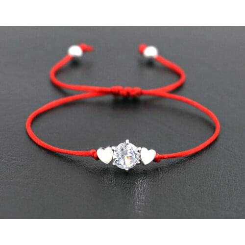 BPPCCR Silver Color Round Rhinestones Crystals Zircon Bracelet Red Thread Rope Love Heart Shape Charm Bracelets For Women Gift