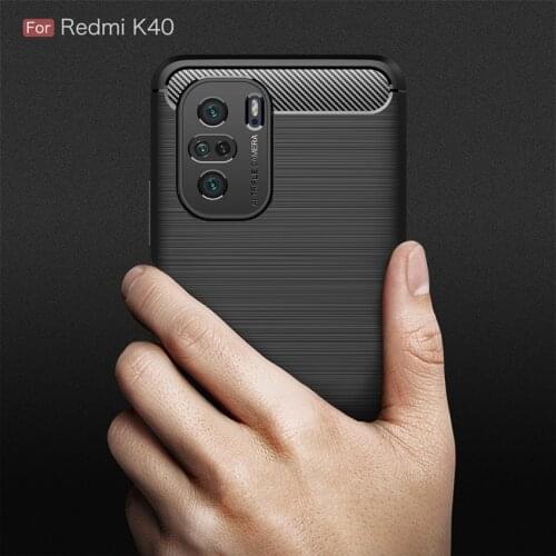 For Xiaomi Redmi K40 Carbon Fibre Case Brushed Slim Armor Shockproof Soft Rubber Silicone Phone Case Cover
