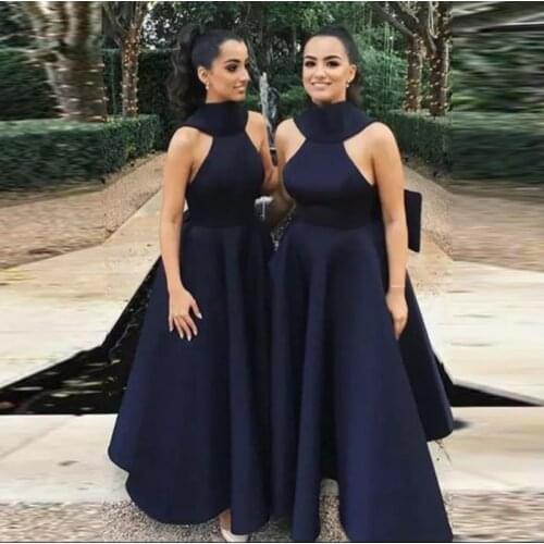 Black High Neck Ball Gown Prom Dresses With Big Bow Satin Ankle Length Evening Gowns Saudi Arabia Formal Party Dress Vestidos
