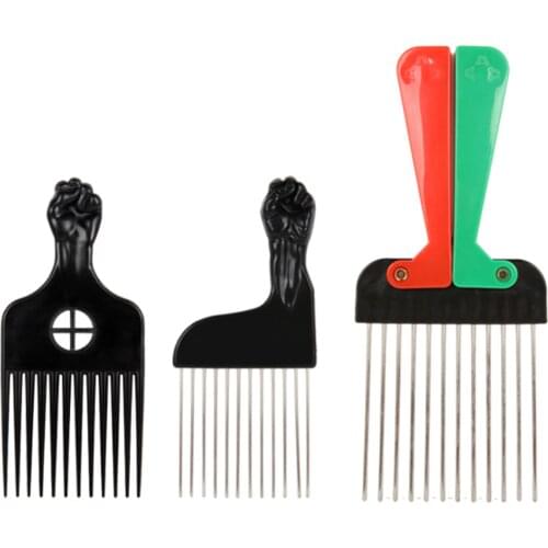 Black Fist Afro Pick Metal Wide Teeth Hair Comb For Hair Styling Anti-static Comb Brush Detangling Comb Salon Combs