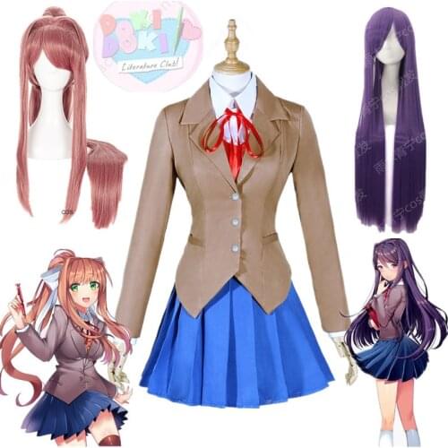 Doki Doki Literature Club Monika Sayori Yuri Natsuki Cosplay Costume School Uniform Girl Game Costume roleplay wig for party