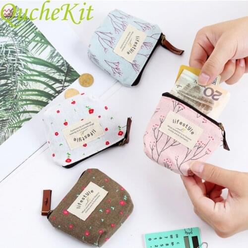Mini Canvas Coin Purse Cartoon Coin Cases Small Change Purse Zip Wallets Keys Cards Mobile Phone Data Cable Storage Bag Organize