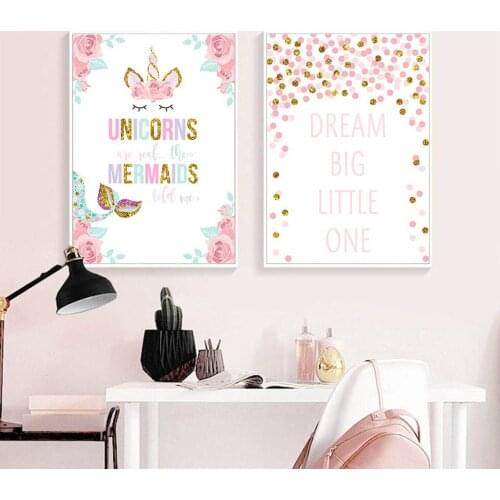 Canvas Nordic Style Prints Unicorn Letters Painting Home Decoration Wall Art Modular Pictures Watercolor Poster For Kids Room