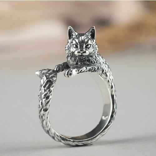 Exquisite Silver Plated Cute Cat Ring Retro Gothic Terrible Evil Witch Open Pet Cat Ring Cocktail Party Women Ring Jewelry Gifts