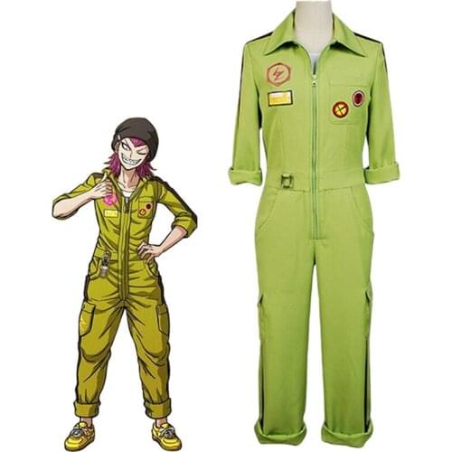 Danganronpa 2 Kazuichi Souda Cosplay Costume Trigger Happy Havoc Rompers Green Sets Uniform Jumpsuit Cosplay Wig Women Men Suits