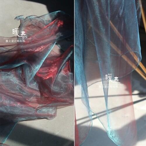 Red Blue Gradient Lustre Tulle Fabric DIY Background Doll Decor Stage Skirt Veil Gown Wedding Dress Designer Fabric