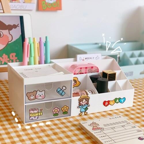 Creative Desktop Drawer Washi Tapes Storage Box Large Capacity Desk Stationery Pen Holder Organizer Cute School Office Organizer