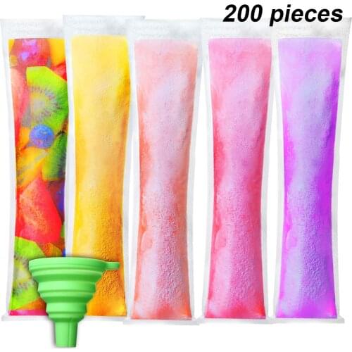 200PCS Popsicle Bags DIY Ice Pop Bags For Yogurt Ice Candy Otter Pops Freeze Pops Disposable Popsicle Pouches With Green Funnel