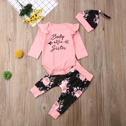 Fashion 0-24M Baby 3pcs Cotton Outfits Newborn Toddler Infant Babies Girl Clothes Bodysuit Tops+Long Pants Outfits Clothing Set