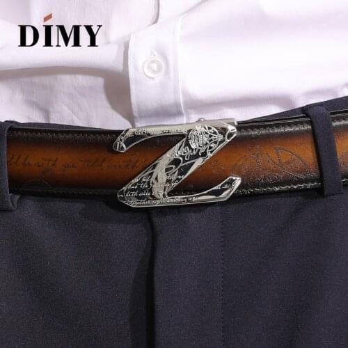 DIMY Metal Z Automatic Buckle Belts for Men Genuine Leather Belts Cummerbunds Male High Quality Vintage Letter Belt Buckles