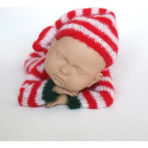 Newborn Footed Sleeper Outfit Baby Santa Overall with Bonnet set Photography props Crochet Mohair baby girl romper hat set