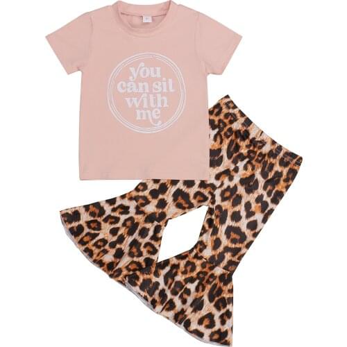 2-6Years Girls Casual Two-piece Clothes Set Pink Short Sleeve Round Collar Tops and Elastic Waist Pants