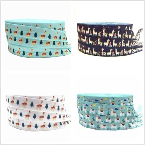 5 Yards 16mm Cute llama Animal print foe Stretchy Ribbon strap DIY Baby Hair tie headbands Hair accessories