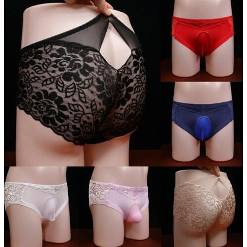 Sexy Mens Underwear Breathable Lace Men Briefs Transparent Large Size 3XL U-Shaped Pouch Underwear Shorts Underpants