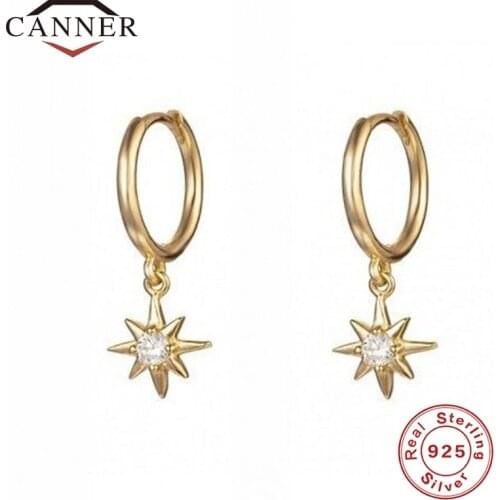 925 Sterling Silver Hoop Earrings for Women Minimalist INS Anise Star Small Sun CZ Crystal Zircon Earrings Fashion Jewelry 2019