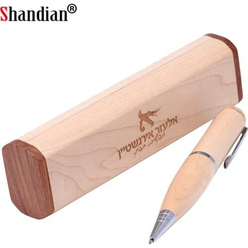 SHANDIAN Wooden USB flash drive Ballpoint pen with gift box pendrive 4GB 8GB 16GB 32GB memory stick U disk Free coustom logo