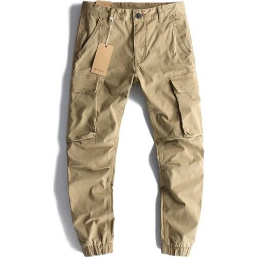 Japanese BF Style Twill Woven Tooling Pants Mens Fashion Pure Cotton Washed Old Loose Multi Pocket Hip Hop Closure Overalls