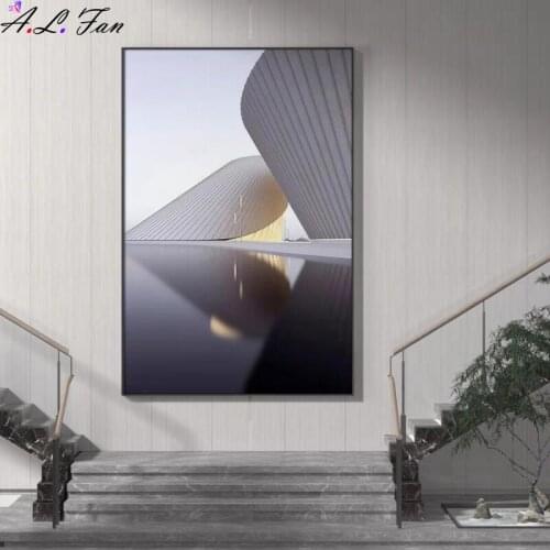 Light luxury modern decorative painting Italian architecture black white gray porch hanging painting designer model large mural