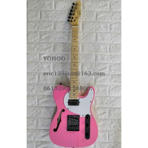Top quality F hole Semi-hollow Body Pink telr White Pickguad Maple fretboard Black Hardwares,customized!PayPal available!T-08
