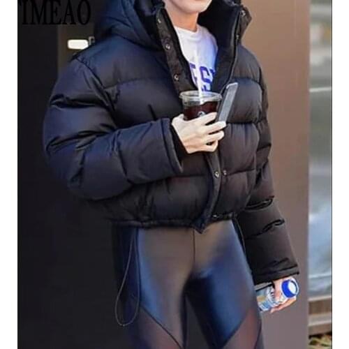 ZA Women Fashion Oversized Thick Warm Parkas Coat Vintage Long Sleeve Pockets Drawstring Female Short Outerwear Chic Tops