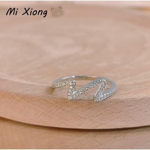 Mi Xiong 925 Sterling Silver Rings for Womens Curved Luxury Fine Jewelry Elegant Wedding Engagement Romantic Love Classic Cute