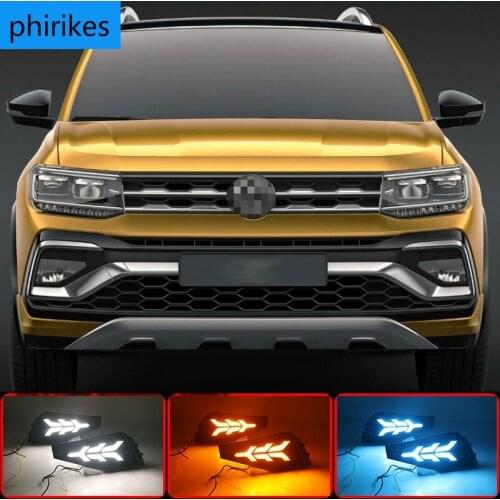 1 Set LED DRL Car Styling For Volkswangen VW T-Cross tcross 2019 2020 Daytime Running Lights Turn Signal Fog Lamp Cover 12V ABS