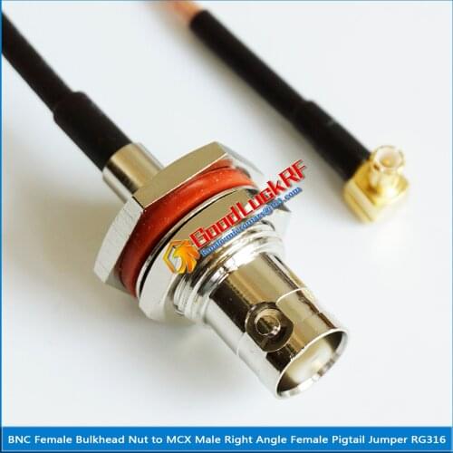 1 Pcs BNC Female O-ring Waterproof Bulkhead Mount Nut to MCX Male Right Angle 90 Degree Plug RG316 Pigtail Jumper Cable Low Loss