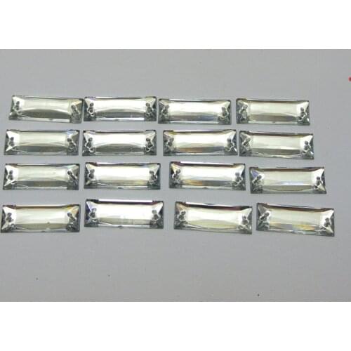 100 Clear Acrylic Flatback Sewing Rhinestone Rectangle Sew on beads 7X19mm