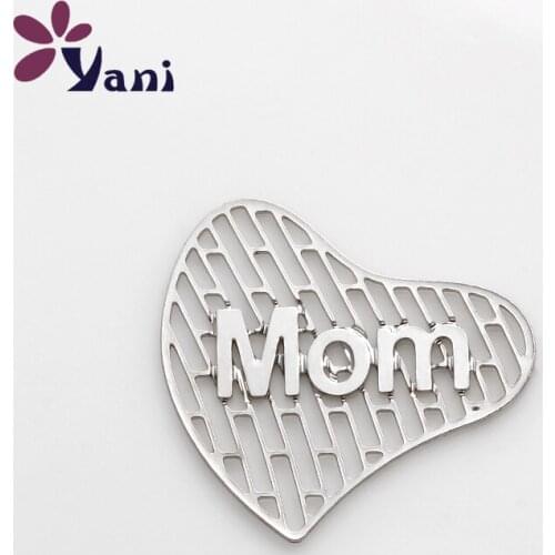 20pcs/lot Hot Sales Wholesale Alloy Silver MOM Heart Hollow Word Plate Charms For Heart Charm Locket CHM#306