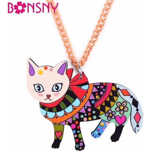 Bonsny Acrylic Cat Necklace Pendant Chain Choker 2017 New Cute Animal Charm Collar Bijoux Accessories Fashion Jewelry For Women