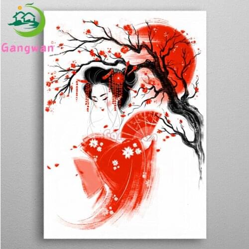 Watercolor art diamond painting Japanes girl Diamond Embroidery 3d cross stitch full square round diamond mosaic kit home decor